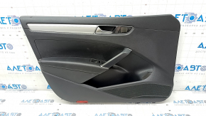 Door trim card front left VW Passat b8 16-19 USA black with black insert plastic, armrest leather, molding gray gloss, scratches