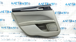 Door trim card rear left Ford Fusion mk5 17-20 plastic gray, with gray insert leather, upper trim black, needs cleaning, dented cloth, scratches