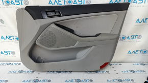 Door trim card front right Kia Optima 11-15 gray, with gray insert cloth, armrest leather, scratches, abrasions, dent, for dry cleaning, tear, cracked leather