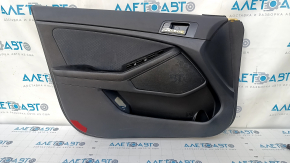 Door trim card front left Kia Optima 11-15 black, with gray insert cloth, armrest leather, scratches, abrasions, crack in fastening, missing fastening