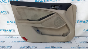 Door trim card front left Kia Optima 11-15 beige, with beige insert cloth, gray overlay, leather armrest, scuffs, dents, for cleaning