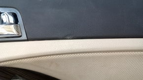 Door trim card front right Kia Optima 11-15 beige, with beige insert cloth, overlay in wood color, armrest leather, scratches, dent, need cleaning, tear