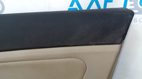 Door trim card front right Kia Optima 11-15 beige, with beige insert cloth, overlay in wood color, armrest leather, scratches, dent, need cleaning, tear