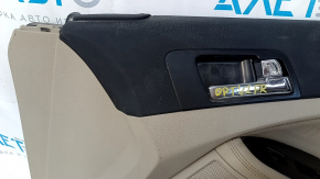 Door trim card front right Kia Optima 11-15 beige, with beige insert cloth, overlay in wood color, armrest leather, scratches, dent, need cleaning, tear