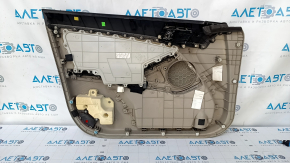 Door trim card front right Kia Optima 11-15 beige, with beige insert cloth, overlay in wood color, armrest leather, scratches, dent, need cleaning, tear