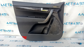 Door trim card front left Kia Sorento 10-15 black, leather armrest, backlight, wood insert, Infiniti, scratches, abrasions, chrome peeling on the handle