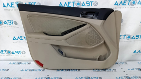 Door trim card front left Kia Optima 11-15 beige, with beige insert cloth, gray overlay, leather armrest, scuffs, scratches, for cleaning