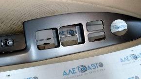 Door trim card front left Kia Optima 11-15 beige, with beige insert cloth, gray overlay, leather armrest, scuffs, scratches, for cleaning