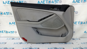 Door trim card front left Kia Optima 11-15 gray, with gray insert cloth, armrest leather, scratches, abrasions, plastic turned white, burrs, for dry cleaning