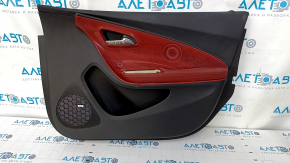 Door trim card front right Chevrolet Volt 11-15 black, with individual burgundy insert, BOSE, leather armrest, dent, scratches, abrasions, cracked insert, peeled chrome on the handle