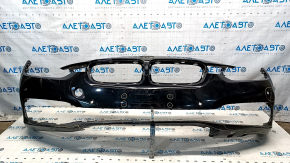 Bare front bumper BMW 3 F30 16-18 Basis, black, pressed, scratches, sand, non-factory holes
