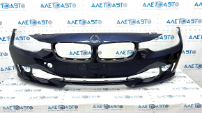 Bare front bumper BMW 3 F30 12-15 without parking sensors, without washers, blue, scratches, dented, non-factory holes