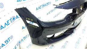 Bare front bumper BMW 3 F30 12-15 without parking sensors, without washers, blue, scratches, dented, non-factory holes