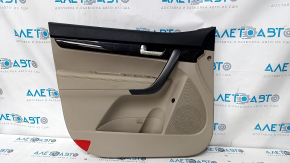 Door trim card front left Kia Sorento 10-15 beige, armrest leather, trim wood, scratches, dents on leather, without plug