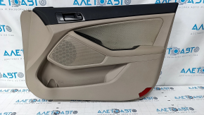 Door trim card front right Kia Optima 11-15 beige, with beige insert cloth, gray overlay, leather armrest, scratches, dent, for cleaning, bump