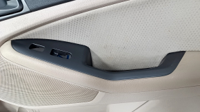 Door trim card front right Kia Optima 11-15 beige, with beige insert cloth, gray overlay, leather armrest, scratches, dent, for cleaning, bump