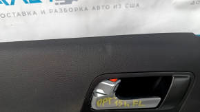 Door trim card front left Kia Optima 11-15 black, with gray insert cloth, armrest leather, scratches, dent, tear, needs cleaning