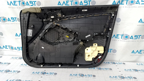 Door trim card front left Kia Optima 11-15 black, with gray insert cloth, armrest leather, scratches, dent, tear, needs cleaning