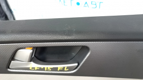 Door trim card front left Hyundai Sonata 15-17 black, with gray insert plastic, armrest leather, gray molding structure, dents, scratches, abrasions, need cleaning, cracks in fasteners
