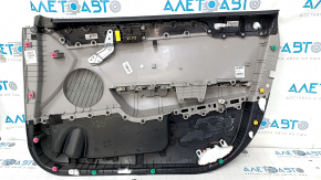 Door trim card front left Hyundai Sonata 15-17 black, with gray insert plastic, armrest leather, gray molding structure, dents, scratches, abrasions, need cleaning, cracks in fasteners