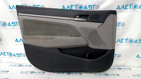 Door trim card front left Hyundai Elantra AD 17-18 gray cloth, leather armrest, non-factory hole, needs cleaning, scratches, abrasions. dents on leather