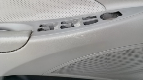 Door trim card front left Hyundai Sonata 11-15 dark gray, with gray insert plastic, armrest leather, dents, scratches, abrasions
