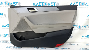Door trim card front right Hyundai Sonata 15-17 black, with gray insert plastic, armrest leather, gray molding structure, dents, scratches, abrasions, scuffs, for cleaning