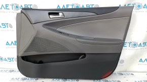 Door trim card front right Hyundai Sonata 11-15 dark gray, with gray insert, leather armrest, scuffs, scratches, bumps