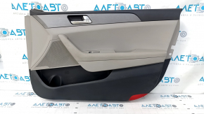 Door trim card front right Hyundai Sonata 15-17 black, with gray insert plastic, armrest leather, gray molding structure, dents, scratches, bumps