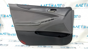 Door trim card front left Hyundai Sonata 11-15 dark gray, with gray insert plastic, armrest leather, dark gray molding structure, scratches, abrasions, dents