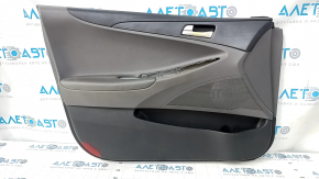 Door trim card front left Hyundai Sonata 11-15 dark gray, with gray insert plastic, armrest leather, dark gray molding structure, without overlay, scratches, abrasions, dent, bump