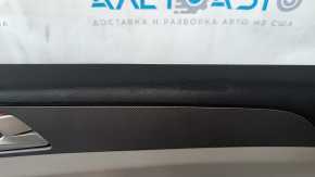 Door trim card front right Hyundai Sonata 15-17 black, with gray insert plastic, armrest leather, gray molding structure, dents, bumps, cracks in fasteners