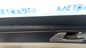 Door trim card front left Hyundai Sonata 15-19 black, with beige insert leather, armrest leather, gray molding structure, dents, scratches, abrasions, cracks in fasteners