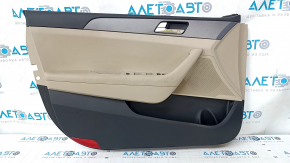 Door trim card front left Hyundai Sonata 15-19 black, with beige insert leather, armrest leather, gray molding structure, dents, scratches