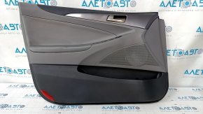 Door trim card front left Hyundai Sonata 11-15 dark gray, with gray insert plastic, armrest leather, dark gray molding structure, scratches, dents, abrasions, broken fasteners