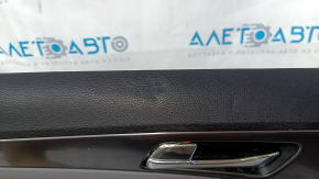 Door trim card front left Hyundai Sonata 11-15 dark gray, with gray insert plastic, armrest leather, dark gray molding structure, scratches, dents, abrasions, broken fasteners