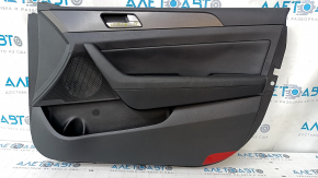 Door trim card front right Hyundai Sonata 15-17 black, with black insert leather, armrest leather, molding carbon, dents, scratches
