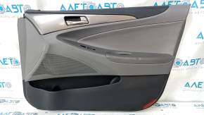 Door trim card front right Hyundai Sonata 11-15 dark gray, with gray insert, leather armrest, scuffs, scratches, dents
