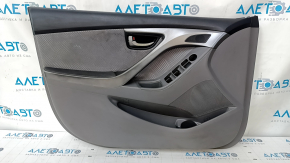 Door trim card front left Hyundai Elantra UD 11-13 prerest gray, insert gray cloth with perforation, armrest leather. faded plastic, needs cleaning, scratches, abrasions