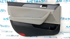 Door trim card front left Hyundai Sonata 15-17 black, with gray insert plastic, armrest leather, gray molding, dents, scratches, abrasions