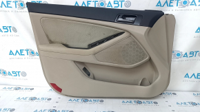 Door trim card front left Kia Optima 11-15 beige, with beige insert cloth, gray overlay, armrest leather, scratches, for cleaning