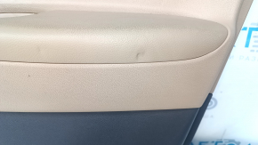 Door trim card front right Hyundai Sonata 11-15 beige, with beige insert, armrest leather, scuffs, scratches, dents, crack in fastening