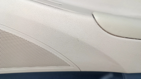 Door trim card front right Hyundai Sonata 11-15 beige, with beige insert, armrest leather, scuffs, scratches, dents, crack in fastening