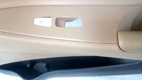 Door trim card front right Hyundai Sonata 11-15 beige, with beige insert, armrest leather, scuffs, scratches, dents, crack in fastening