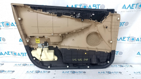 Door trim card front right Hyundai Sonata 11-15 beige, with beige insert, armrest leather, scuffs, scratches, dents, crack in fastening