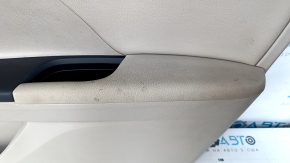 Door trim card front right Honda Accord 13-17 beige, with beige insert, leather armrest, wood handle molding, scratches, abrasions, dent, for cleaning
