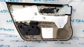 Door trim card front right Honda Accord 13-17 beige, with beige insert, leather armrest, wood handle molding, scratches, abrasions, dent, for cleaning