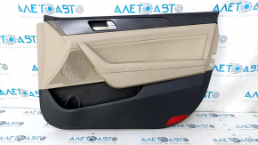 Door trim card front right Hyundai Sonata 15-19 black, with beige insert plastic, armrest leather, gray molding structure, dents, scratches, cracks in fasteners