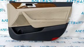 Door trim card front right Hyundai Sonata 15-17 black, with beige insert leather, armrest leather, DIMENSION, molding under the tree, dents, pokes, scratches, crack in fastening