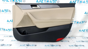 Door trim card front right Hyundai Sonata 15-19 black, with beige insert plastic, armrest leather, gray molding structure, scratches, pokes, whitened plastic